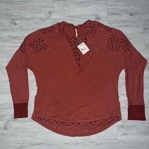 Free People Women’s Heart To Heart Henley Long Sleeve Sweatshirt Size M NWT